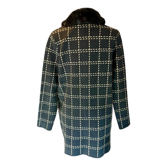 ANNE KLEIN Faux Fur Detachable Collar Plaid Knit Coat, Womens size Small - Picture 3 of 16